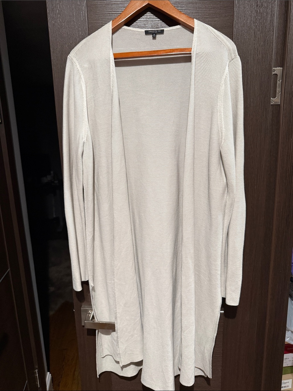 Lafayette 148 New York Light Cream Open-Front Long Cardigan